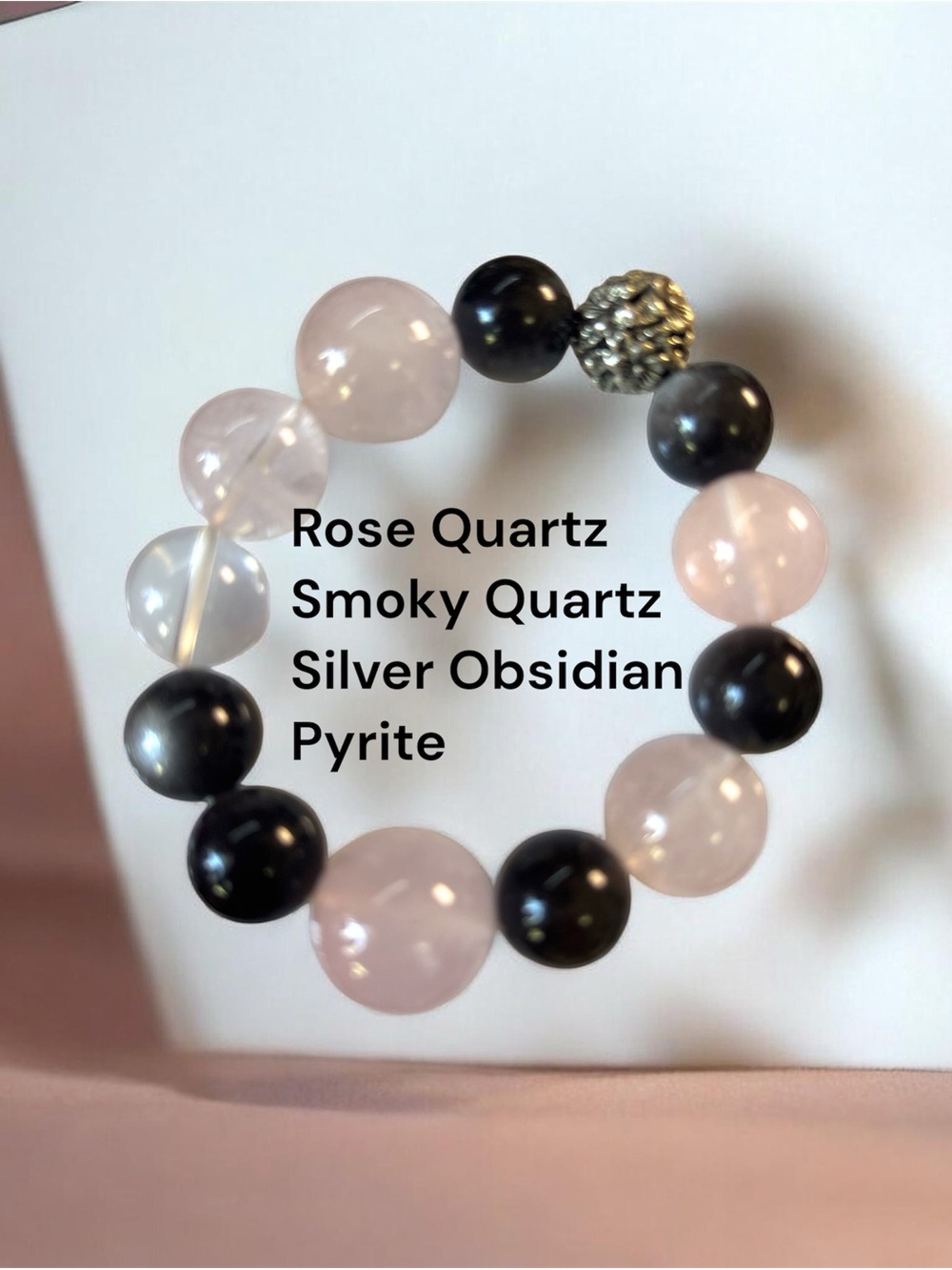 Rose Quartz and Silver Obsidian Beaded Bracelet by